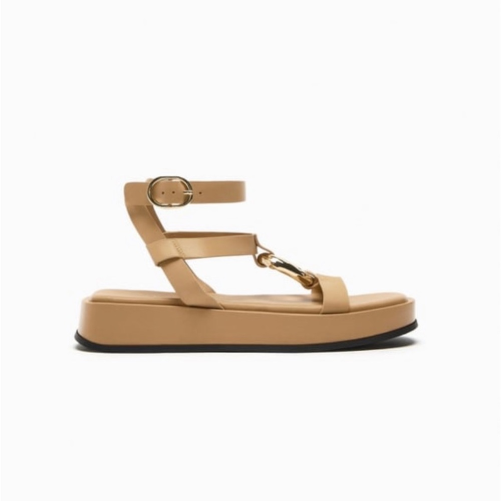 Zara Embellished Flatform Leather Sandals- Size 11
